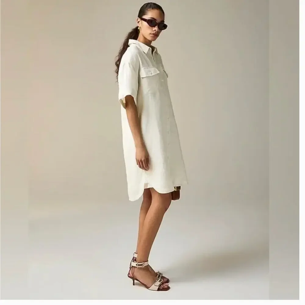 J.Crew Utility Shirt Dress S Flax Beige Natural 4 6 NWT Linen CI926 J.Crew Beach
